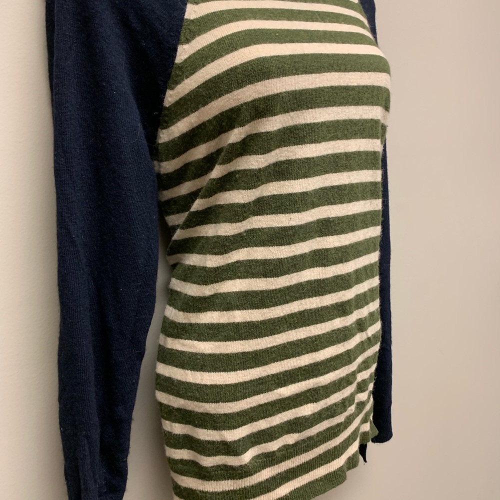 J. Crew Side Button Sweater M Navy Stripes Wool - Picture 3 of 8